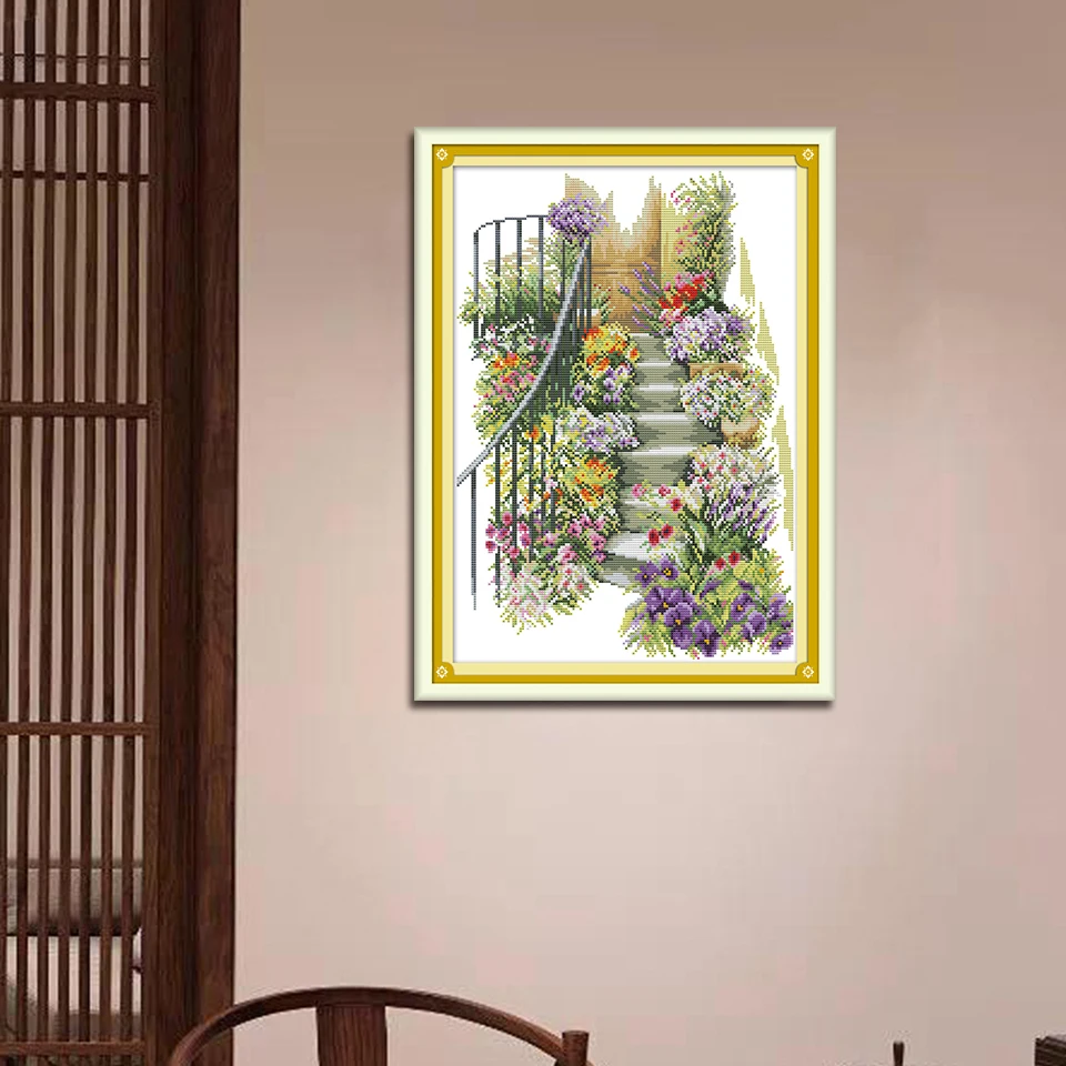 Joy Sunday DIY наборы для вышивки крестиком с цветочным рисунком лестницы, подходит для гостиной, кухни, Китайская вышивка, рукоделие