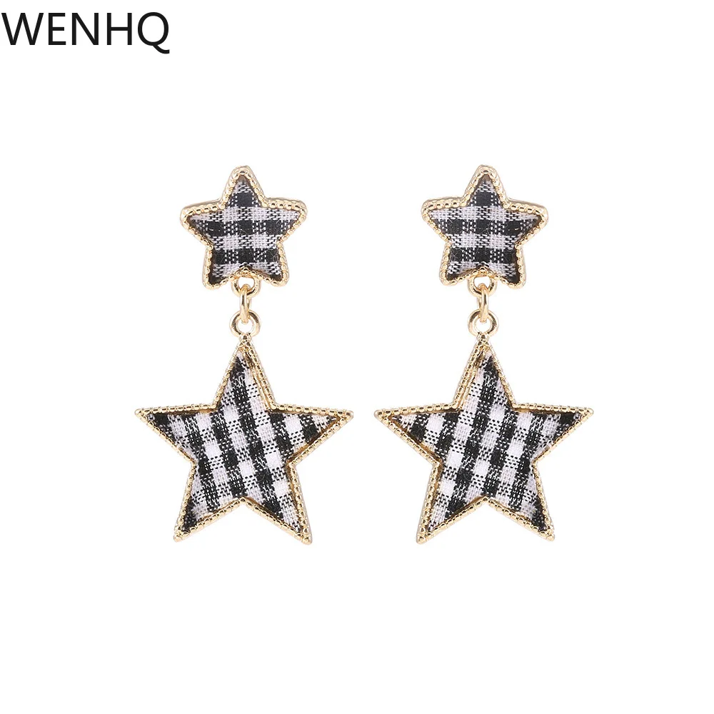 

WENHQ Fashion Gold Color Double Five-Pointed Star Clip on Earrings Jewelry for Women Korea Style Cute Drop Earrings Wholesale