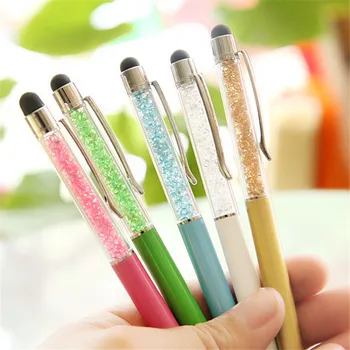 

14 Colors Crystal Ballpoint Pen Fashion Creative Stylus Wathet Touch Pen for Writing Stationery Office & School Black refill