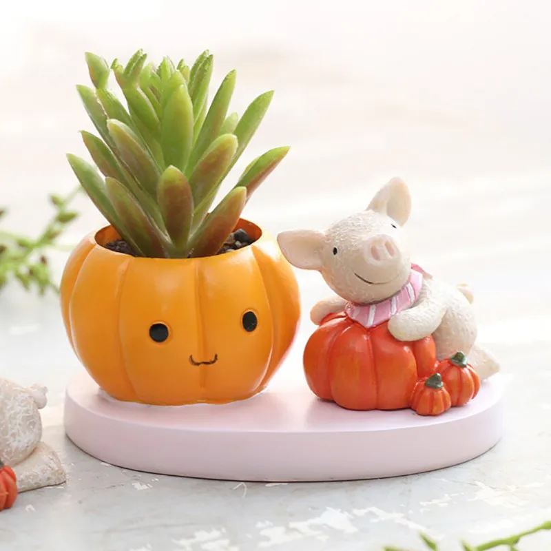 

Mini Cute Succulent Plants Pot Animals Resin Flowerpots Planters Desk Flower Vase Home Decor Macetas Flower Office Decor