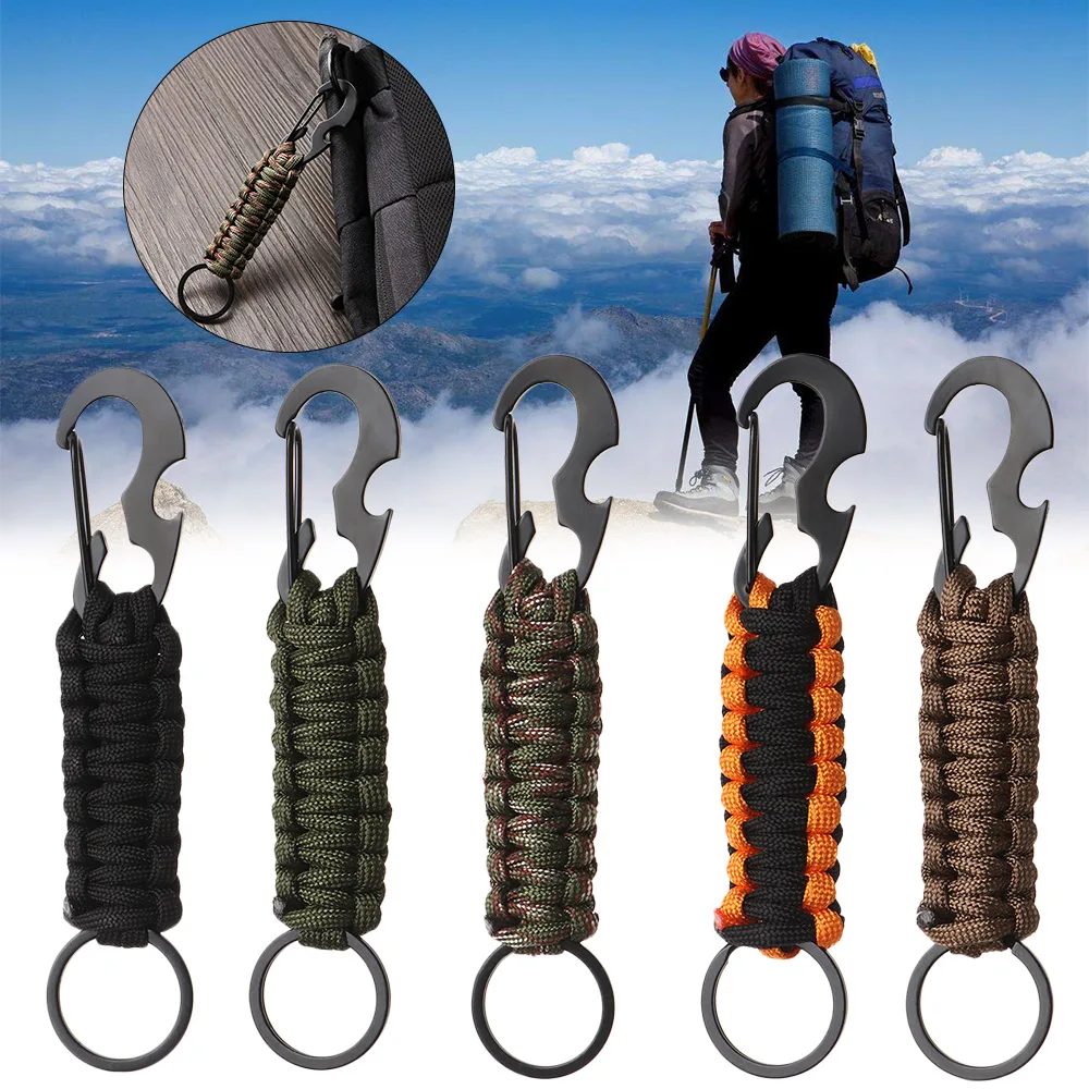 Paracord Cord Rope Emergency Knot Outdoor Keychain Bottle Opener Camping Carabiner Climbing Carabiner EDC Tool SurvivalKit Key Chain Ring