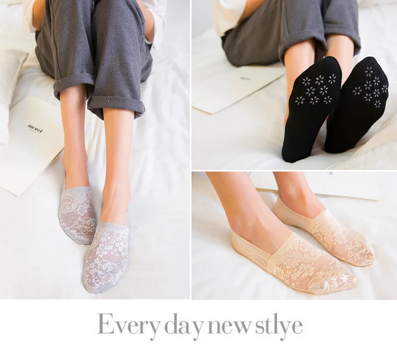 Gocheaper Women Girls Summer Style Lace Flower Short Sock Antiskid Ankle Socks 