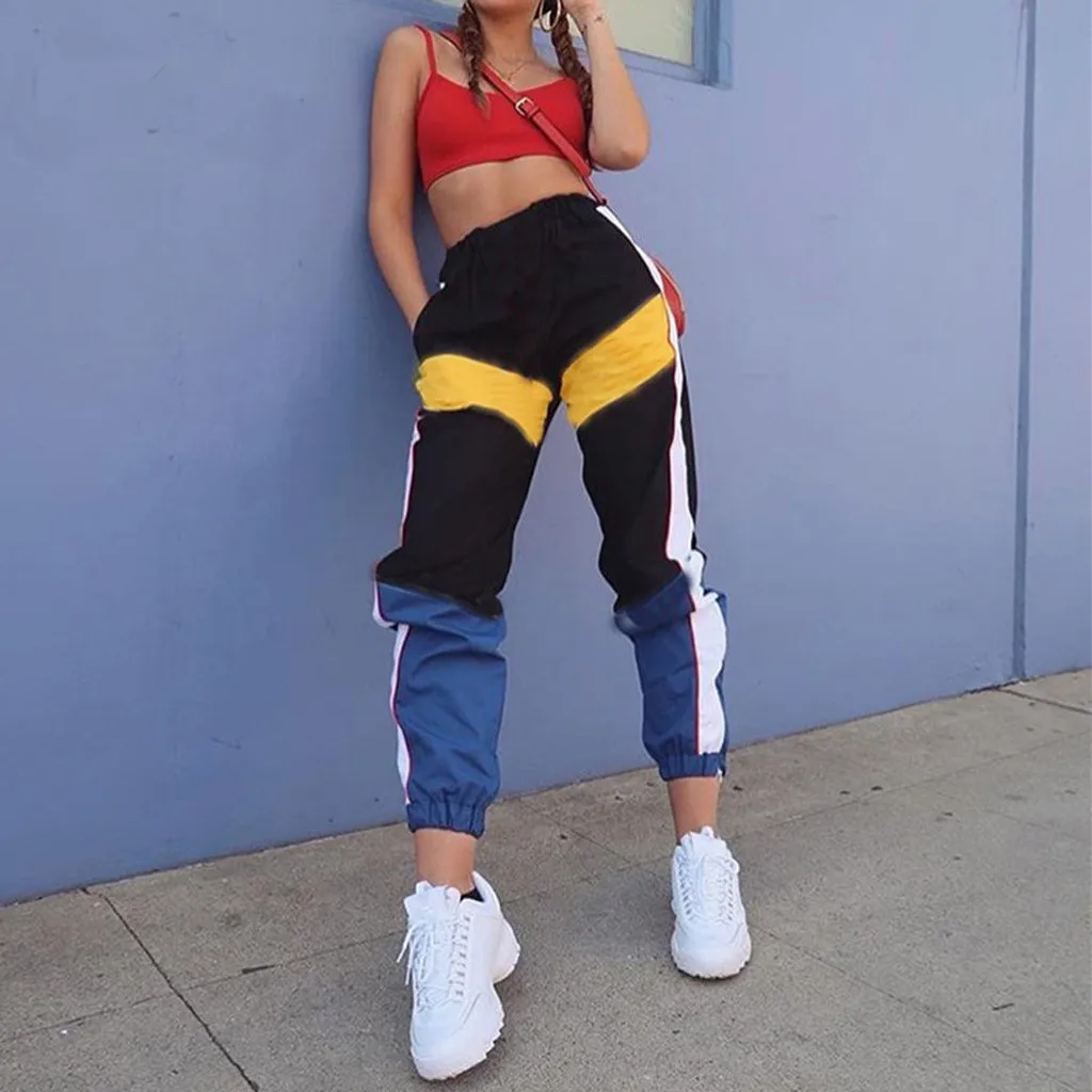 

Women Casual Baggy Pants Hip Hop Dance Jogging Sweat Pants Splicing Color Patchwork Loose Trousers Street Pants Pantalones Mujer