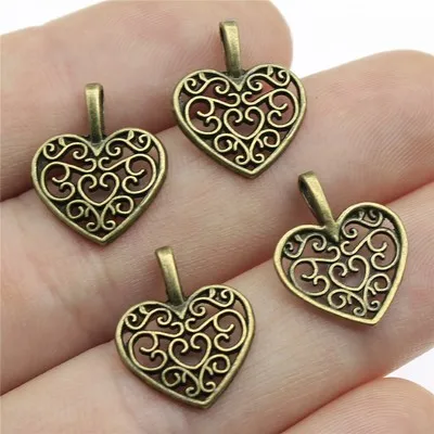 

40PCS/lot 16x14mm Hollow Lovely Heart Charms Antique Bronze Silver Color Pendants Making DIY Handmade Tibetan Jewelry