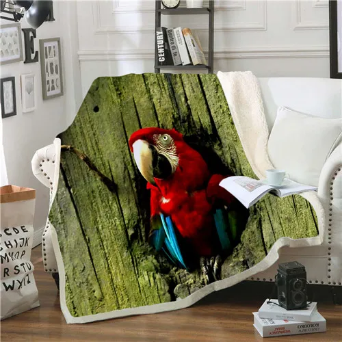 Одеяло с 3D принтом Parrot Brid, шерстяное одеяло, покрывало для дивана, постельные принадлежности для путешествий, бархатное плюшевое Флисовое одеяло, покрывало - Цвет: 1