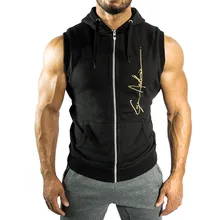 Весенне-осенний спортивный жилет без рукавов для мальчиков, мужской черный жилет с капюшоном