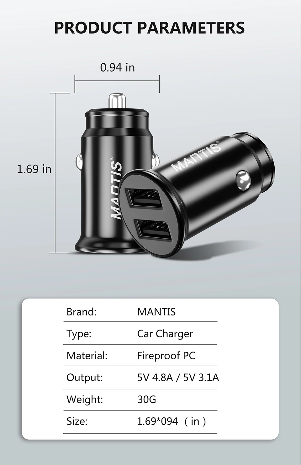 MANTIS 4.8A Мини Автомобильное зарядное устройство Быстрая зарядка двойной USB Автомобильное зарядное устройство для iphone samsung S8 S9 S10 адаптер планшета для мобильного телефона в автомобиле