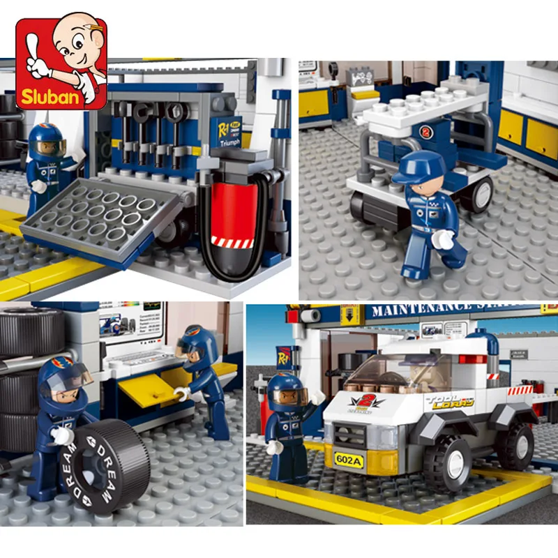 

Small Luban Assembled Building Blocks 0356f1 Maintenance Station Model Race Car Children'S Educational Toy Assembly Model Buildi