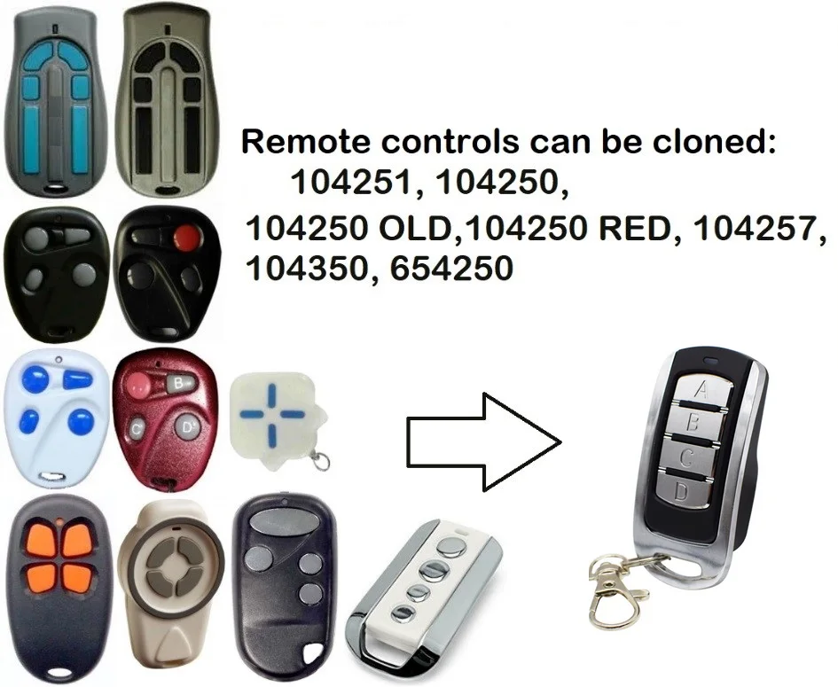 

Multi Frequency 300mhz to 900mhz 104251 rolling code and fixed code garage remote control face to face copy remote 4 key