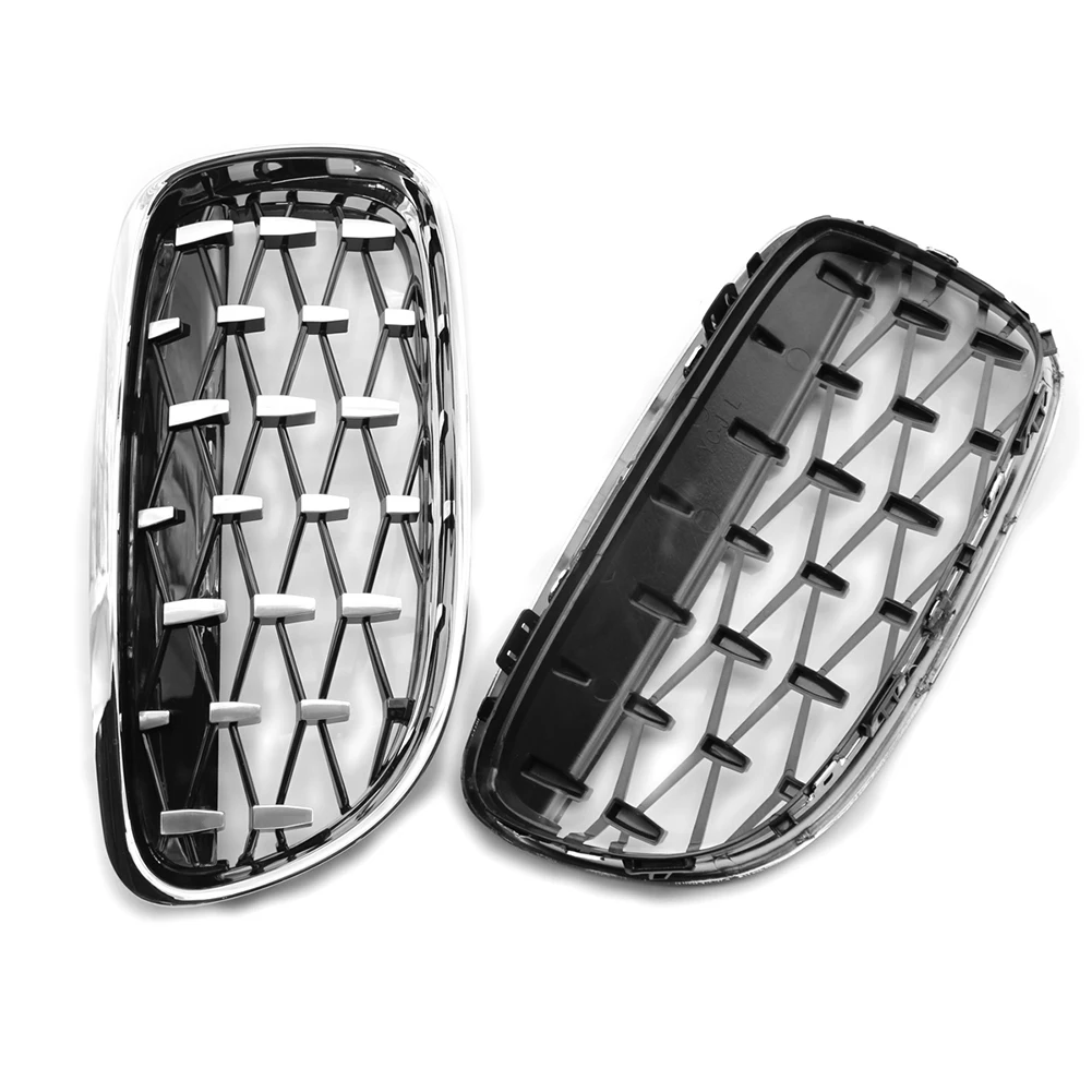 VODOOL Left Right Chromed Diamond Kidney Grille Grill for BMW E90 E91 3 Series Facelift Double Slat Sport Style Gloss Black