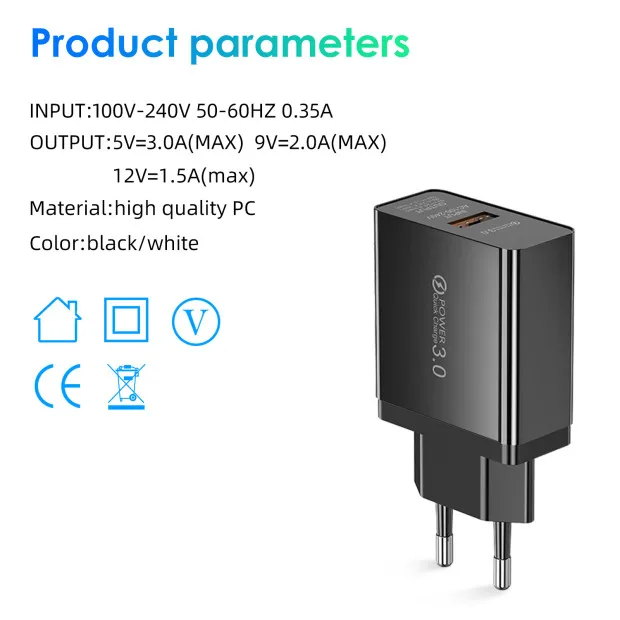 GTWIN Quick Charge 3,0 18 Вт QC 3,0 быстрое зарядное устройство USB портативное зарядное устройство для мобильного телефона iPhone 11 samsung Xiaomi huawei