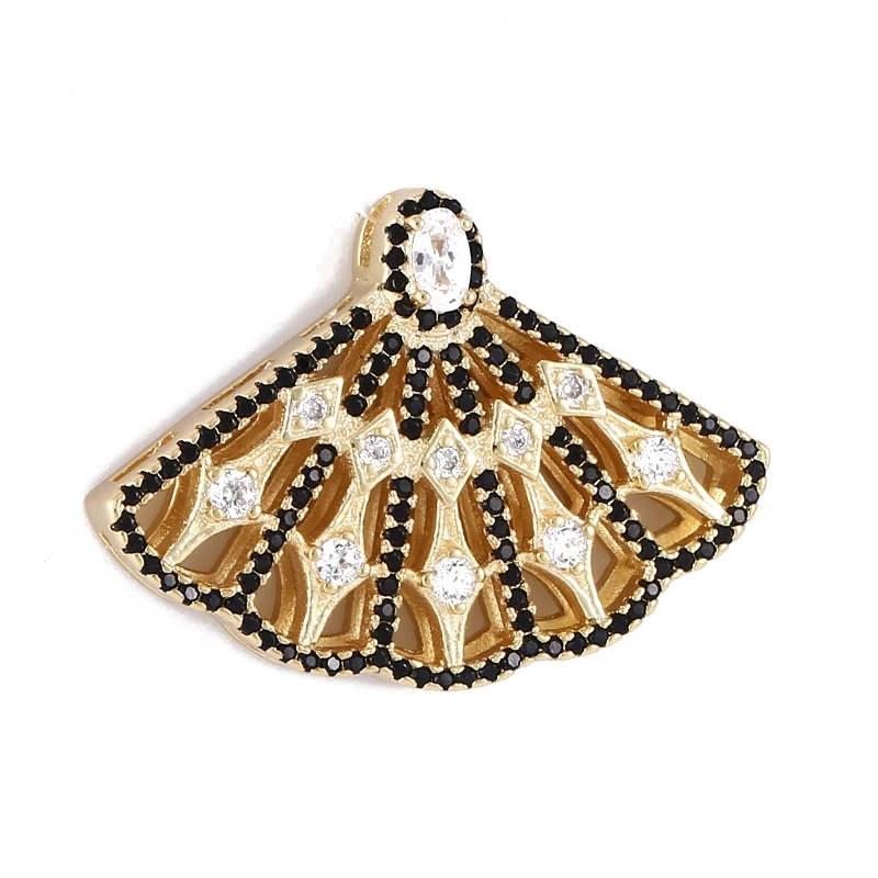 Gold Black Juya DIY аксессуары поставки кубического циркония плавающий секторный соединитель подвески для женщин натуральные камни жемчуг Изготовление ювелирных изделий - Цвет: Gold Black