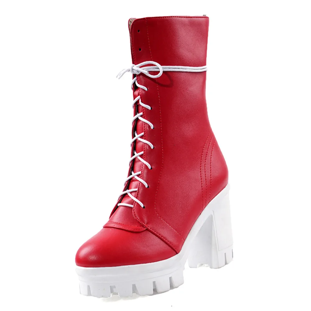 Doratasia/новые модные ботинки до середины икры на платформе, большие размеры 43 Женская обувь осенне-зимняя обувь на массивном высоком каблуке женские ботинки - Цвет: Красный