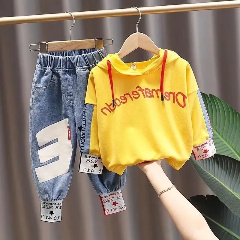

2021Baby Boy Clothes Suits Spring Casual Baby Girl Clothing Sets Children Suit Sweatshirts Denim Pants Autumn Kids Clothing
