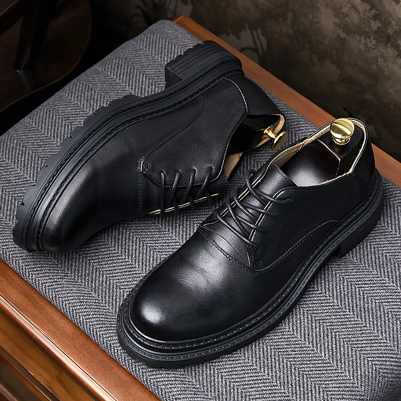 Lace-Up Men Dress Shoes Dress Shoes for Men High Quality Genuine Leather Spring Autumn British Retro Men Shoes All-match Cowhide
