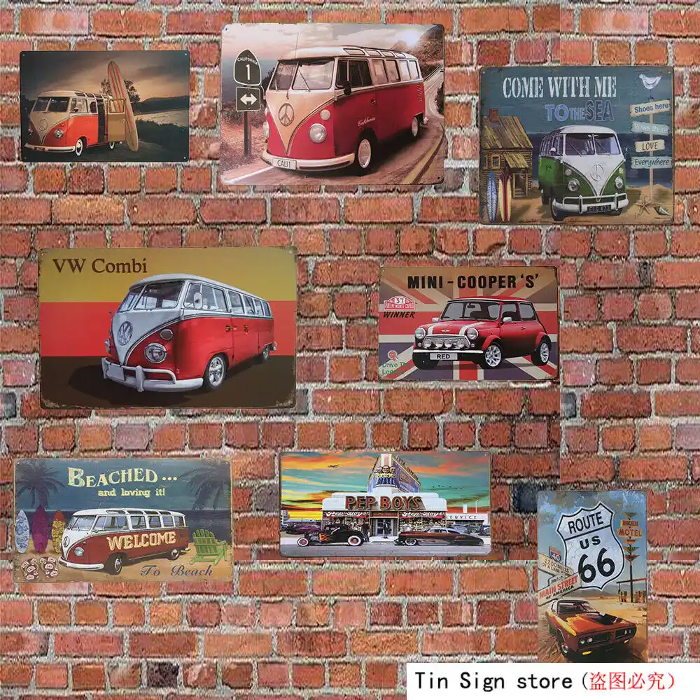 Vintage Senal Metal Lata Belleza Cartel Autobus Coche Placa