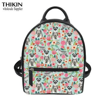 

THIKIN Girls Mini Backpack Cartoon Flowers Schnauzer Print Feminine Backpacks for Women Bagpack Female School Back Pack Rucksack