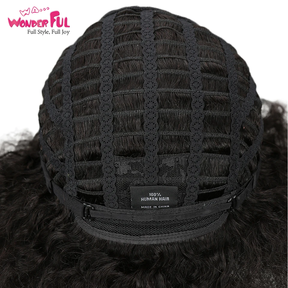 Short Afro Kinky Curly Wig Brazilian Remy Human Hair Wigs For Black Women Black Brown Red Wine None Lace Wig