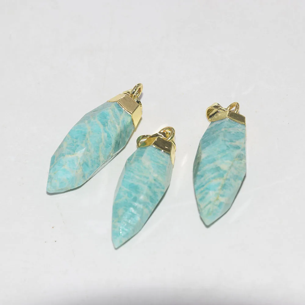 

Gold Cap Natural Amazonite Stone Pendants for jewelry making 2020 Bullet Face Stripe Charms aura gem pendant women accessories