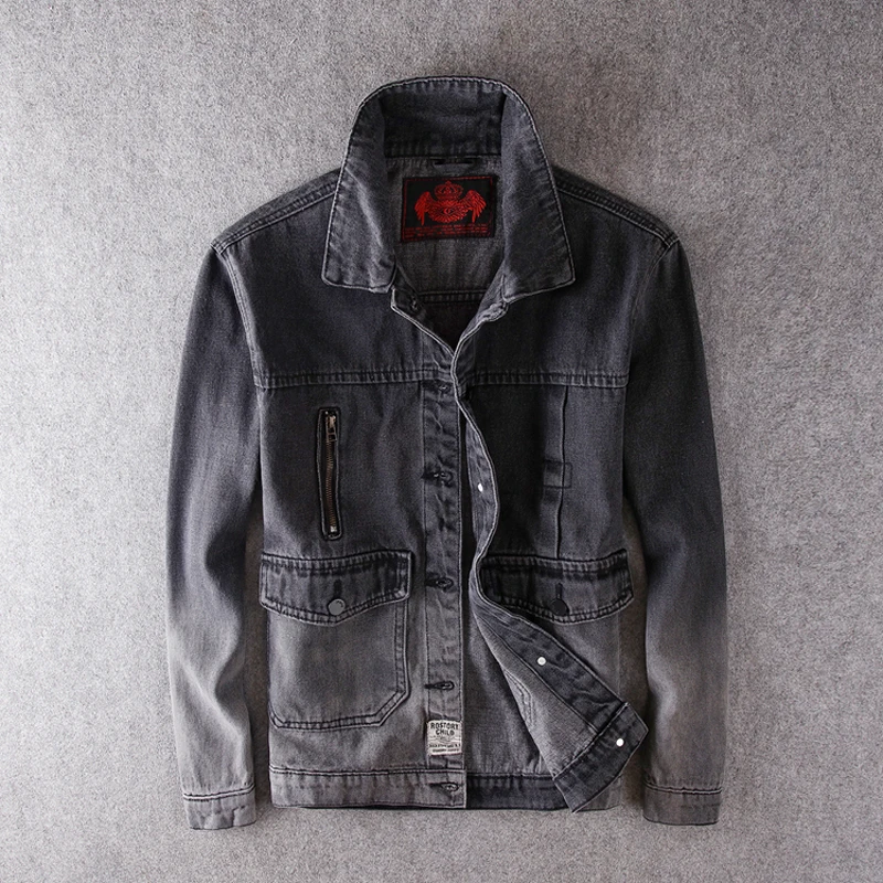 

Fashion Streetwear Men Jackets Retro Washed Vintage Designer Denim Jackets Multi Pockets Cargo Coats Hip Hop Jackets Hombre
