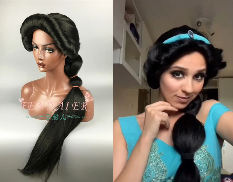 

Jasmine Cosplay Wig Black Long Hair Aladdin and the Magic Lamp Role Play Halloween Braided Hair