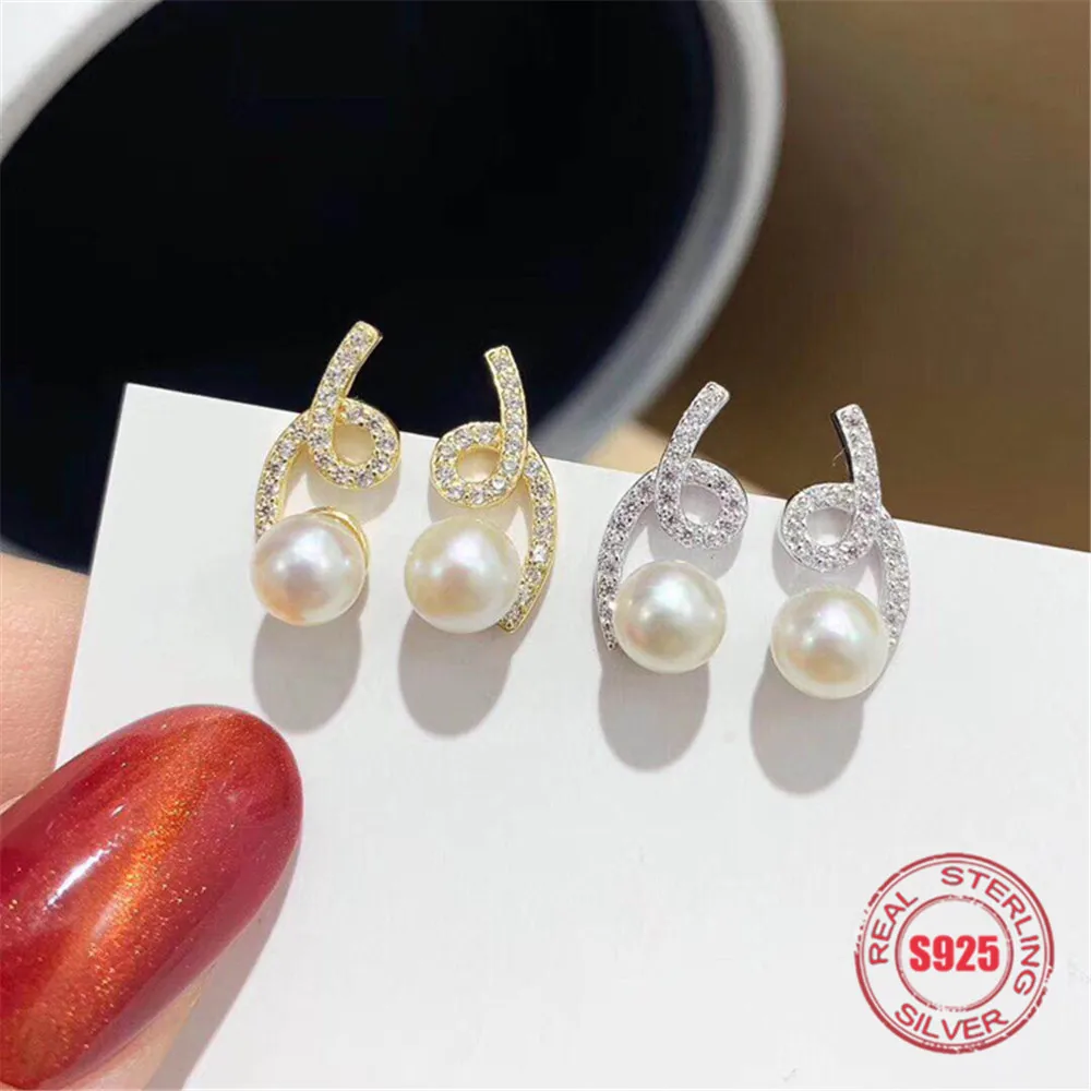 

Classic Pearl Earrings Mounting S925 Sterling Silver Earrings Hooks Dangle Fittings Handmade Craft Accessory