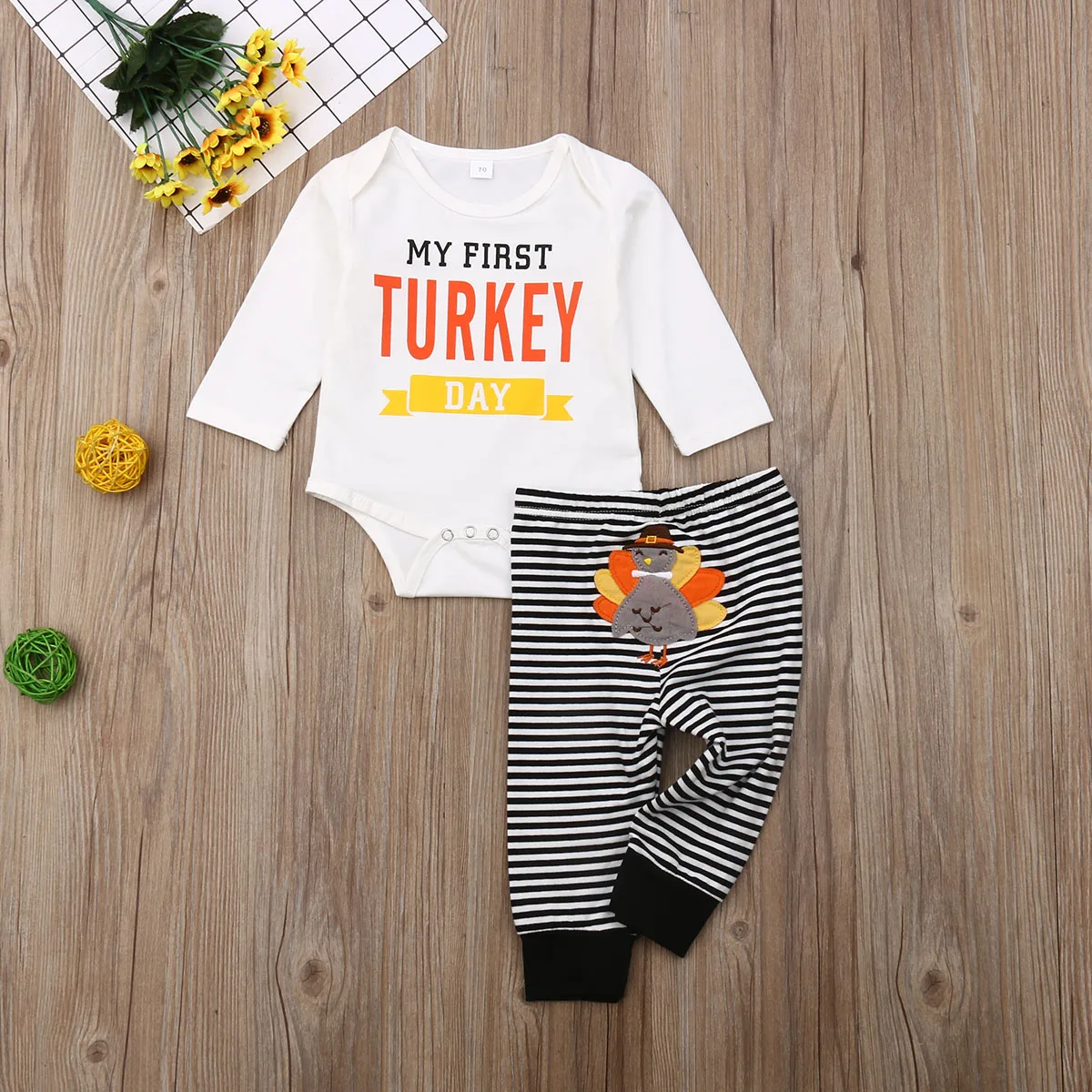 Baby Boy Girls Clothes Set 2019 Toddler Newborn Autumn Long Sleeve Thanksgiving My First Turkey Day T-shirt Tops Pants Outfits | Детская
