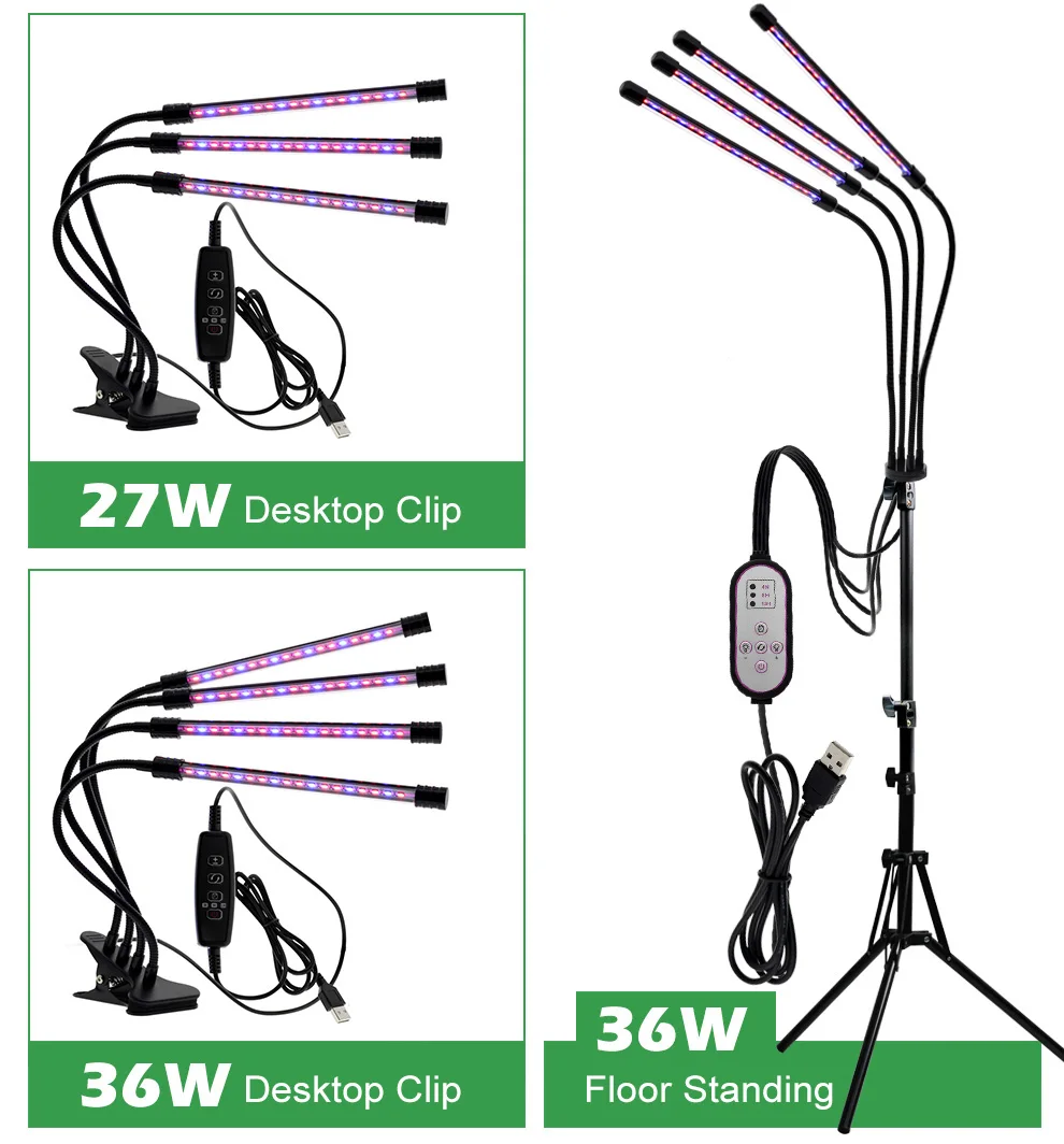 40W 60W 80W LED Grow Light Full Spectrum USB Phyto Lamp With 3 Modes Timing Function For Indoor Flowers Plants Growth Lighting