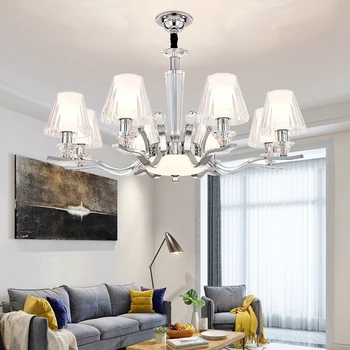 

Modern Chrome Metal Led Chandeliers Lighting Acrylic Shade Living Room Led Pendant Chandelier Lights Hanging Lamp For Bedroom