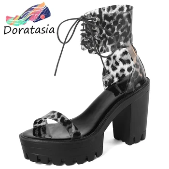 

DORATASIA Ins Women Open Toe Candy Color Platform Lace Up Shoes High Heels Pvc Summer Sandals Women Sandals