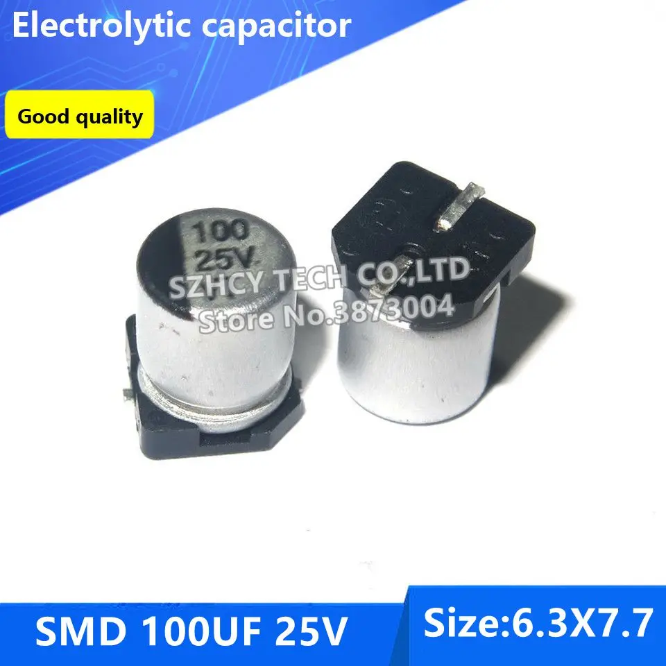 

100pcs SMD 100UF 25V 6.3*7.7 Electrolytic capacitor