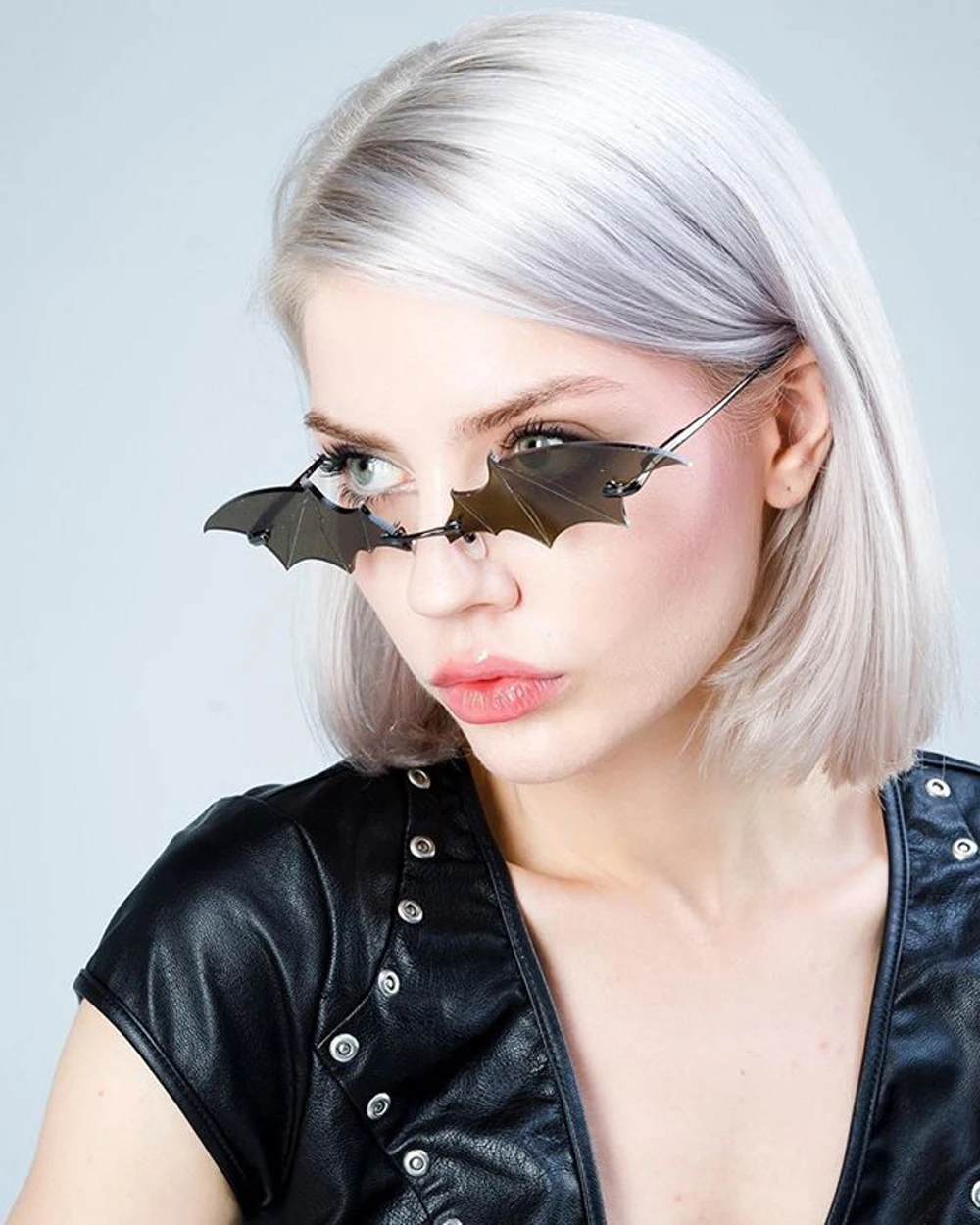 women's sunglasses Fashion Rimless Men Sunglasses Women Trendy Bat Shaped Sun Glasses Female Male Vintage Black Mirror Shades Metal Oculos De Sol cute sunglasses