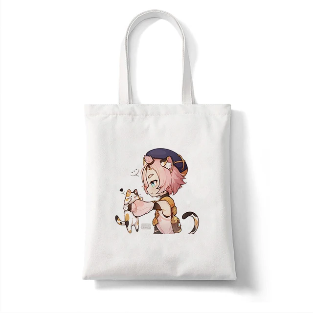 Canvas Bag Shopper Bag Genshin Game Kawaii Anime Shopping Bags Handbags Shoulder Bag Casual Handbag Women High Capacity Eco Bag B360Q