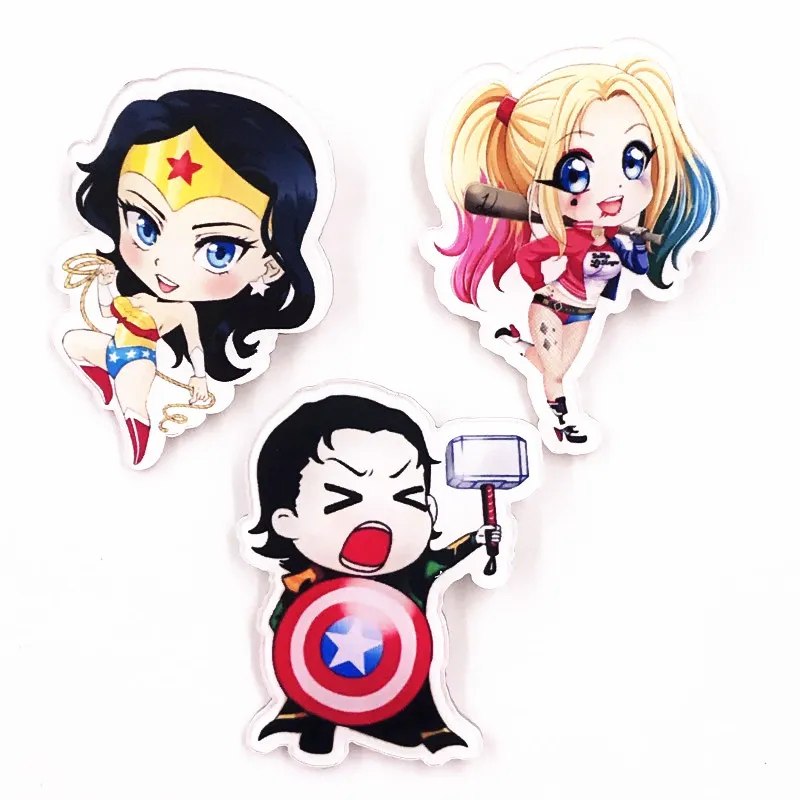 

3PCS/Set Captain Marvel Hero Icon Acrylic Brooches For Boys Birthdays Gifts Cartoon Loki Badges Hot Selling Harleen Quinzel Pins