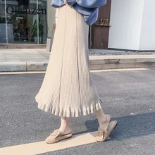 Гофрированные юбки с высокой талией женские вязаные свитера теплые зимние женские юбки длинные черные серые элегантные