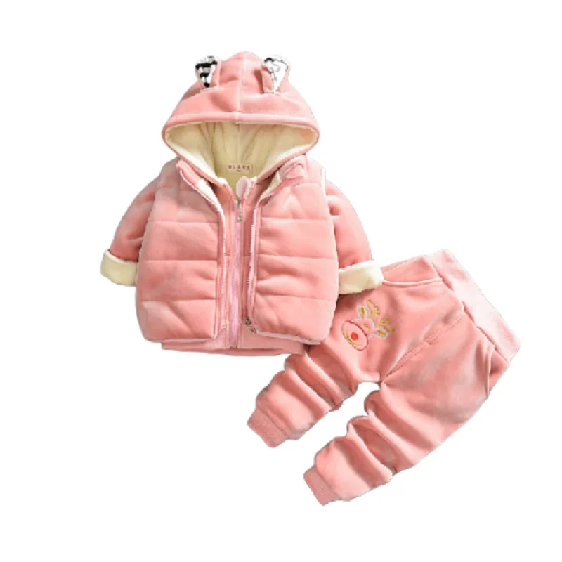 

New Baby Winter Plus Thick Velvet Set Girls Winter 0-5-Year-Old Baby Clothes Children Plus Velvet Three-Piece Set