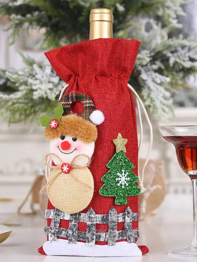 Рождественские красные чехлы для винных бутылок Льняная сумка для праздника Санта Клаус Крышка для бутылки шампанского рождественские украшения для дома