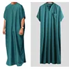 Solid Color Men Muslim Islamic Kaftan Robes Short Sleeve O Neck Jubba Thobe Casual Dubai Saudi Arabia Abaya Men Clothes
