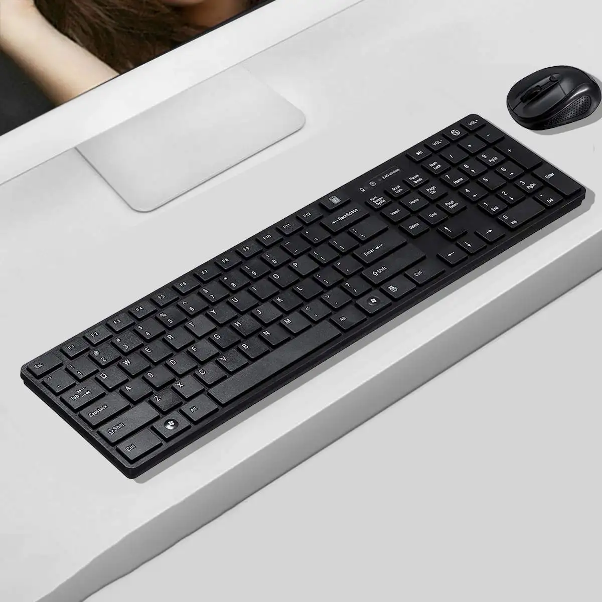LEORY DPI Adjustable 2.4GHZ Wireless Keyboard Mouse Kit Chocolate Keycaps USB Plug and Play Gaming Household Office
