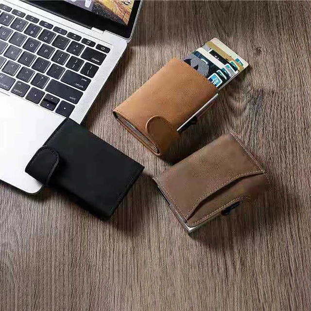 Rfid Smart Wallet ID Credit Card Holder Leather Ultra thin Business Men Cardbag Automatic Pop up
