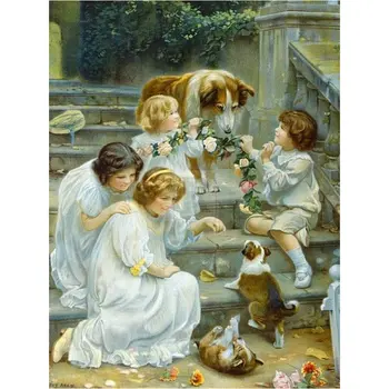 

Cross Stitch DIY Painting 5D Children & Dogs Diamond Home Decor Picture Embroidery Pattern Wall Sticker Mosaic Full Round Drill