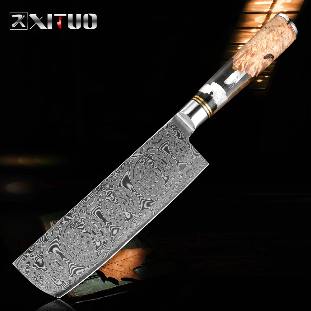  XITUO Kitchen Chef Knife Damascus Powder Steel Sharp Cleaver Slicing Gyuto Utility Knife Cooking To - 4000311312947
