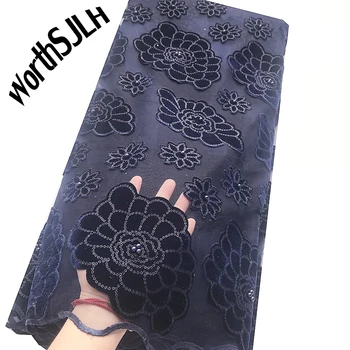 

WorthSJLH 3d Material Tulle Sequin Lace Fabric Blue Lilac Beaded Lace Fabric African French Velvet Lace Fabric For Women 2020