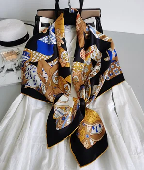 

Women's 100% Pure Silk 12mm Satin Printed Big Square Scarf Wrap Kerchief 108cm 42.5" WD010-3