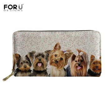 

FORUDESIGNS Multicolor Long Leather Wallets Yorkshire Chihuahua Bulldog Print Clutch Purses for Women Waterproof Card Holder Bag
