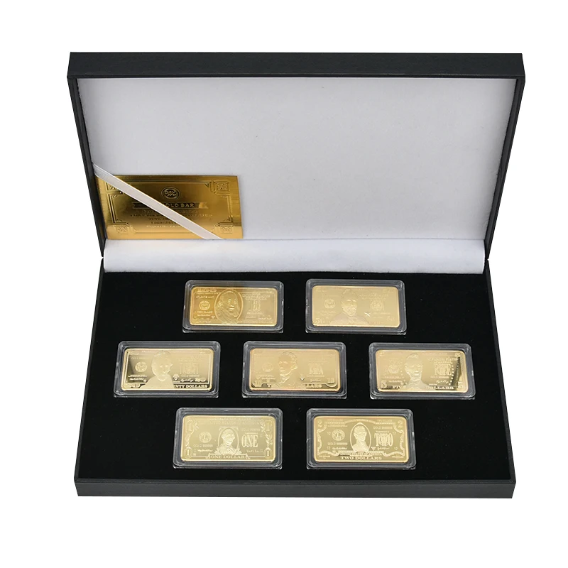 24K Gold/Серебрянные хромированные длинные бар/отделение для монет US Долларовые