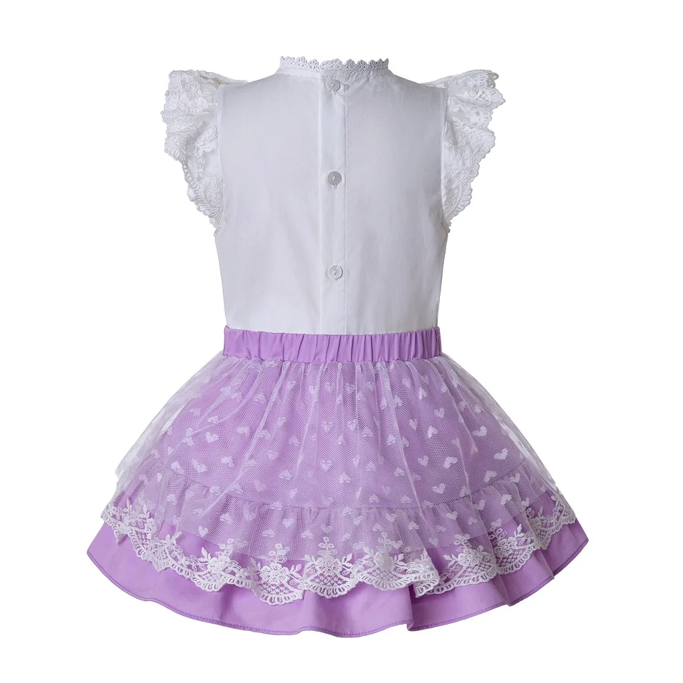 Cutestyles/комплект летней одежды из 2 предметов с фиолетовым цветком в форме сердца для девочек, белая рубашка+ пурпурная юбка с HeadbandEG-DMCS112-B483