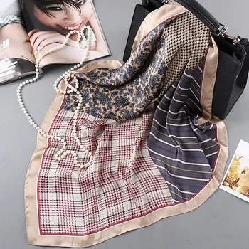 

Head Scarf Women Designer Brand Luxury Plaid Print Kerchief Neck Silk Scarfs 70x70cm Square Hair Scarves Bandana
