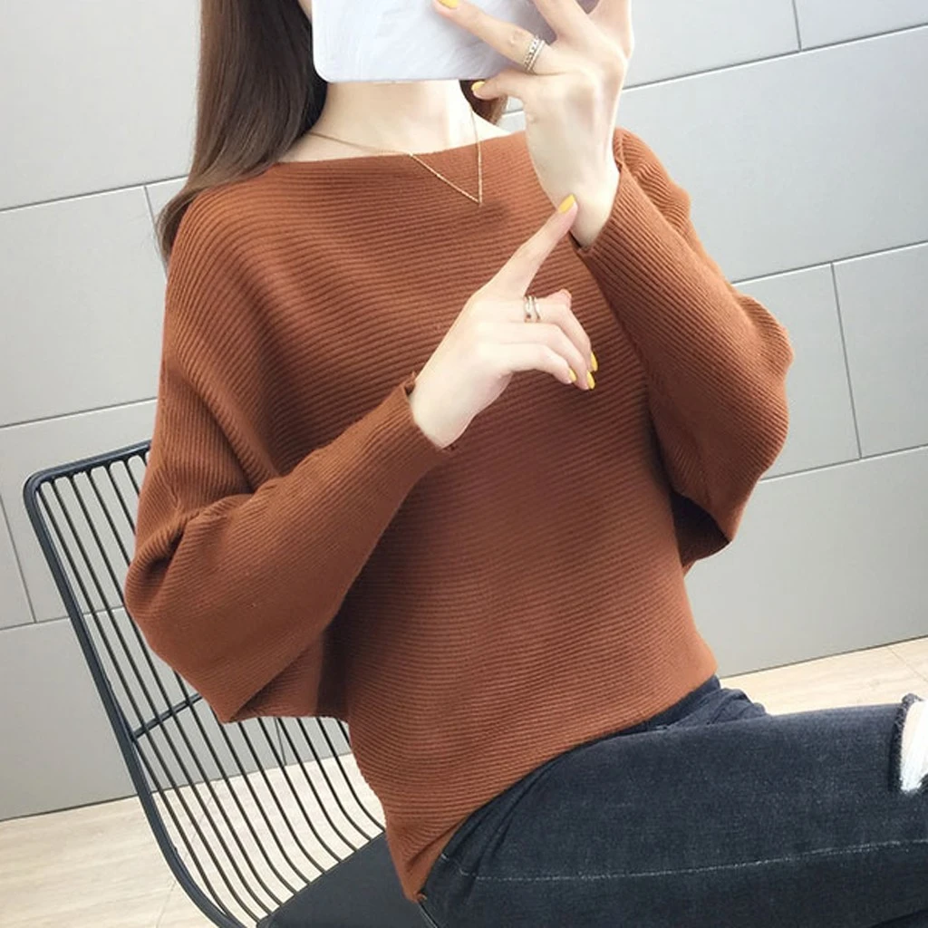 2019 New Arrival Winter Women Tops Casual O-Neck Batwing Sleeve Blouses Autumn Knitted Polka Shirt 903
