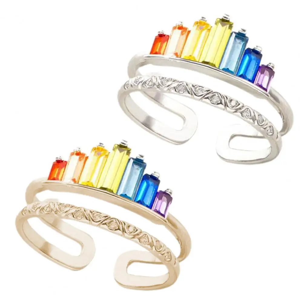 Frauen Regenbogen Open-end Crown Ring Einstellbare Doppel Band Reif Schmuck Geschenk Frauen Regenbogen Open-end Crown Ring Einstellbare Doppel Band Reif Schmuck Geschenk